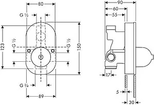 Скрытая часть смесителя для ванны Hansgrohe 31741180 Скрытая часть смесителя для ванны Hansgrohe 31741180, 2