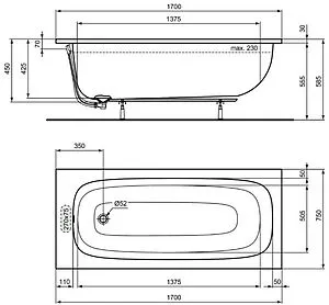 Ванна акриловая Ideal Standard i.life 170х75 T476001 Ванна акриловая Ideal Standard i.life 170х75 T476001, 2