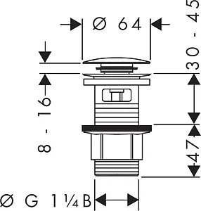 Выпуск автоматический для раковины с переливом Hansgrohe хром 50105000 Выпуск автоматический для раковины с переливом Hansgrohe хром 50105000, 2