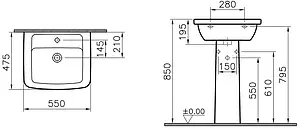 Раковина с пьедесталом VitrA Form 300 белый 9602B003-7650 Раковина с пьедесталом VitrA Form 300 белый 9602B003-7650, 2