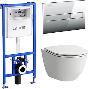 Комплект 5 в 1 Laufen Pro Rimless 8.6996.6.000.000.R с кнопкой Lis 8.9566.1.004.000.1 хром глянцевый Комплект 5 в 1 Laufen Pro Rimless 8.6996.6.000.000.R с кнопкой Lis 8.9566.1.004.000.1 хром глянцевый, 1