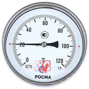 Термометр биметаллический Росма БТ-51.211 100мм 120°С гильза 46мм ½" 00000002544 Термометр биметаллический Росма БТ-51.211 100мм 120°С гильза 46мм ½" 00000002544, 1