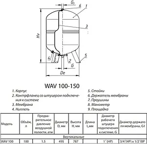 Гидроаккумулятор Wester 100л 10 бар WAV 100 Гидроаккумулятор Wester 100л 10 бар WAV 100, 2