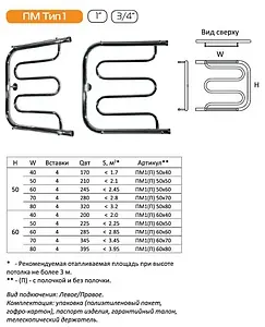 Полотенцесушитель водяной Тругор Фокстрот 500x400 с полкой полированная сталь ПМ1/50/40П Полотенцесушитель водяной Тругор Фокстрот 500x400 с полкой полированная сталь ПМ1/50/40П, 2