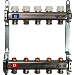 Группа коллекторная без расходомеров 5 отводов 1"в/в x ¾"ек Stout SMS 0922 000005 Группа коллекторная без расходомеров 5 отводов 1"в/в x ¾"ек Stout SMS 0922 000005, 1