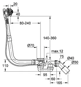Слив-перелив для ванны без накладок с функцией налива Grohe 28990000 Слив-перелив для ванны без накладок с функцией налива Grohe 28990000, 2
