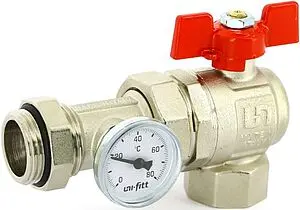 Кран шаровый с американкой угловой и термометром 1"в x 1"н Uni-fitt 138T4000 Кран шаровый с американкой угловой и термометром 1"в x 1"н Uni-fitt 138T4000, 1