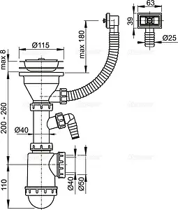 Сифон бутылочный для мойки с переливом AlcaPlast A447P-DN50/40 Сифон бутылочный для мойки с переливом AlcaPlast A447P-DN50/40, 2