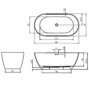 Ванна отдельностоящая из искусственного камня Riho Bilbao 150x75 белый B119001105 Ванна отдельностоящая из искусственного камня Riho Bilbao 150x75 белый B119001105, 2
