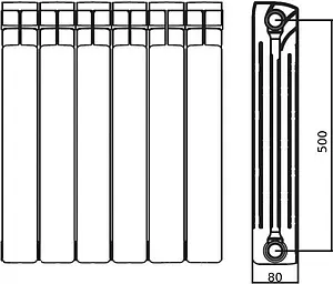Радиатор биметаллический 12 секций STI Bimetal 500/80 Радиатор биметаллический 12 секций STI Bimetal 500/80, 2