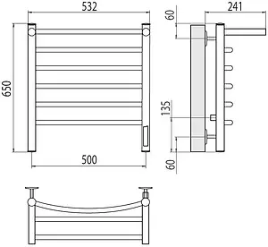 Полотенцесушитель электрический лесенка Terminus Классик с/п П6 500х650 электро quick touch полированная сталь 4670078531391 Полотенцесушитель электрический лесенка Terminus Классик с/п П6 500х650 электро quick touch полированная сталь 4670078531391, 2