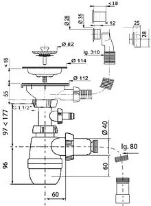 Сифон бутылочный для мойки с переливом Wirquin NEO 30987091 Сифон бутылочный для мойки с переливом Wirquin NEO 30987091, 2