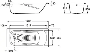 Ванна стальная Roca Princess 170x75 белый 2202E0000 Ванна стальная Roca Princess 170x75 белый 2202E0000, 2