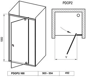 Дверь в нишу 1000мм прозрачное стекло Ravak Pivot PDOP2-100 03GA0100Z1 Дверь в нишу 1000мм прозрачное стекло Ravak Pivot PDOP2-100 03GA0100Z1, 2
