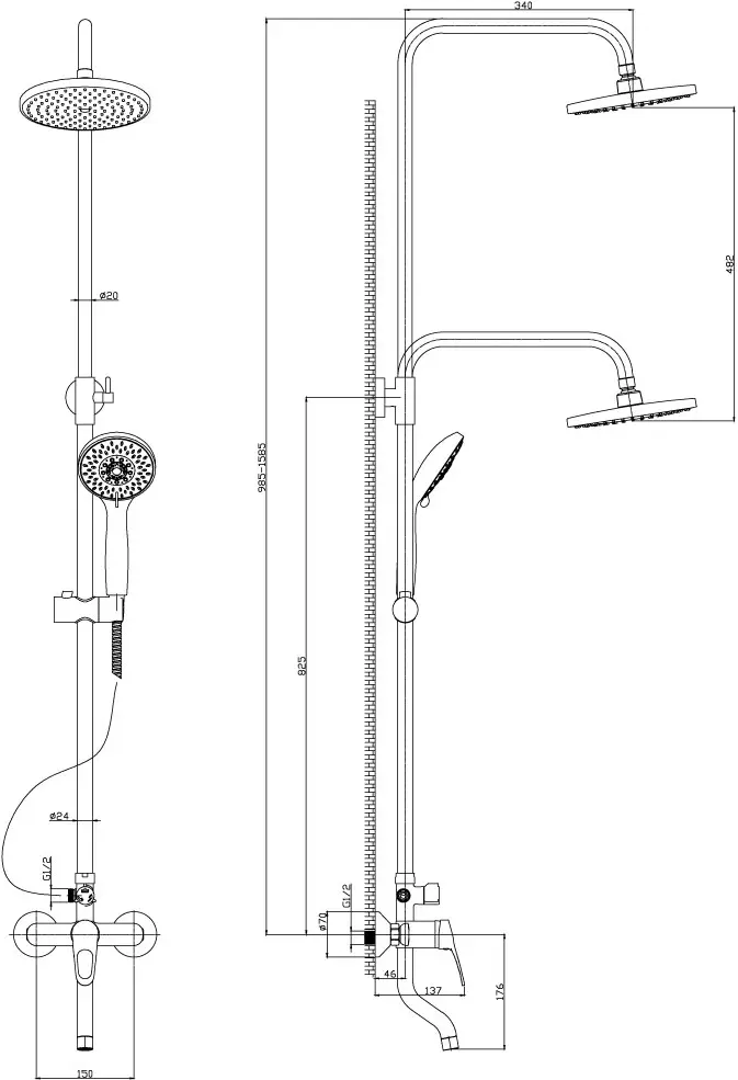 Душевая система со смесителем для ванны Rossinka B хром B35-46 Душевая система со смесителем для ванны Rossinka B хром B35-46, 2