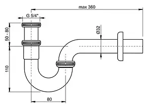 Сифон трубный для раковины AlcaPlast хром A432 Сифон трубный для раковины AlcaPlast хром A432, 2