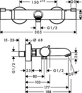 Термостат для ванны Hansgrohe Ecostat Comfort хром 13114000 Термостат для ванны Hansgrohe Ecostat Comfort хром 13114000, 2