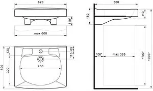 Раковина Santek Пилот 50 белый 1WH301970 Раковина Santek Пилот 50 белый 1WH301970, 2