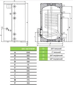 Бойлер косвенного нагрева с возможностью установки ТЭНа Drazice OKC 160 NTR/BP (32 кВт) 110670101 Бойлер косвенного нагрева с возможностью установки ТЭНа Drazice OKC 160 NTR/BP (32 кВт) 110670101, 2