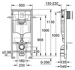 Инсталляция для подвесного унитаза Set 4 в 1 Grohe Rapid SL 38775001 с кнопкой хром глянцевый Инсталляция для подвесного унитаза Set 4 в 1 Grohe Rapid SL 38775001 с кнопкой хром глянцевый, 2