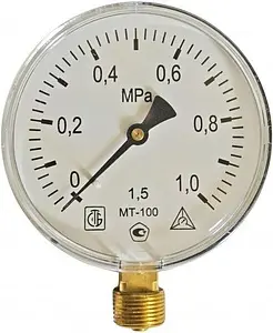 Манометр радиальный Багория МТ-100мм 10 бар 20х1.5мм 182102312 Манометр радиальный Багория МТ-100мм 10 бар 20х1.5мм 182102312, 1