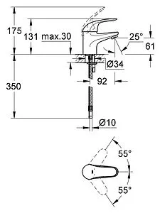 Смеситель для раковины Grohe Euroeco хром 32734000 Смеситель для раковины Grohe Euroeco хром 32734000, 2