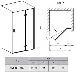 Дверь в нишу 1000мм прозрачное стекло Ravak Smartline SMSD2-100 A-R 0SPAAA00Z1 Дверь в нишу 1000мм прозрачное стекло Ravak Smartline SMSD2-100 A-R 0SPAAA00Z1, 2