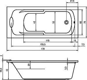 Ванна акриловая Riho VIRGO 170x75 BZ0700500000000 Ванна акриловая Riho VIRGO 170x75 BZ0700500000000, 5