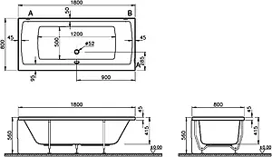 Ванна акриловая VitrA Neon 180x80 52540001000 Ванна акриловая VitrA Neon 180x80 52540001000, 3