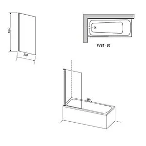 Шторка на ванну 800мм прозрачное стекло Ravak PVS1 80 79840C00Z1 Шторка на ванну 800мм прозрачное стекло Ravak PVS1 80 79840C00Z1, 2