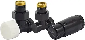 Комплект вентилей терморегулирующих угловых ½" в/н Schlosser Standard Mini черный 602200056 Ral 9005 Комплект вентилей терморегулирующих угловых ½" в/н Schlosser Standard Mini черный 602200056 Ral 9005, 1