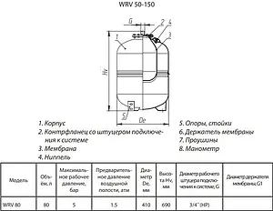 Расширительный бак Wester 80л 5 бар WRV 80 Расширительный бак Wester 80л 5 бар WRV 80, 2