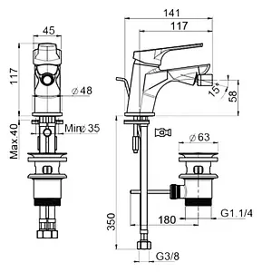 Смеситель для биде Fima Carlo Frattini Serie 4 хром F3762CR Смеситель для биде Fima Carlo Frattini Serie 4 хром F3762CR, 2