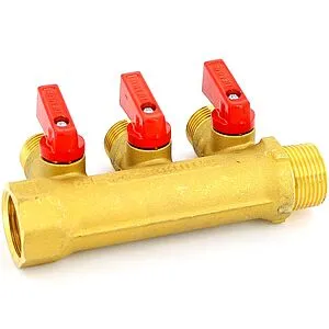 Коллектор запорный проходной 3 отвода ¾"в/н x ½"к Tiemme NINO 1820001 Коллектор запорный проходной 3 отвода ¾"в/н x ½"к Tiemme NINO 1820001, 3