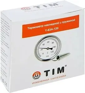 Термометр биметаллический накладной TIM 63мм 120°С от 1 до 2" Y-63A-120 Термометр биметаллический накладной TIM 63мм 120°С от 1 до 2" Y-63A-120, 5