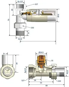 Комплект вентилей терморегулирующих прямых ½" в/н Schlosser Standard Mini черный 602200057 Ral 9005 Комплект вентилей терморегулирующих прямых ½" в/н Schlosser Standard Mini черный 602200057 Ral 9005, 2