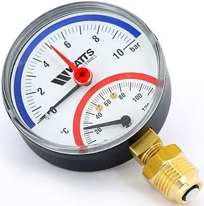 Термоманометр радиальный Watts F+R828 80мм 10 бар 120°С ½" 10025525 Термоманометр радиальный Watts F+R828 80мм 10 бар 120°С ½" 10025525, 2