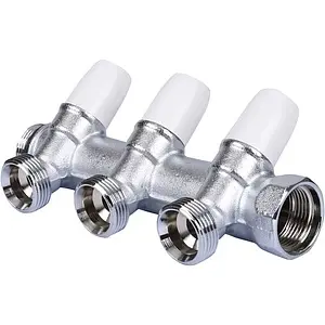 Коллектор регулирующий проходной 3 отвода ¾"в/н x ½"к Tiemme MAXIMA 1860005 Коллектор регулирующий проходной 3 отвода ¾"в/н x ½"к Tiemme MAXIMA 1860005, 1