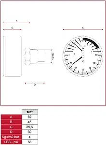 Термоманометр аксиальный Itap 63мм 4 бар 120°С ½" 485B012 Термоманометр аксиальный Itap 63мм 4 бар 120°С ½" 485B012, 2