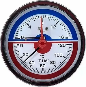 Термоманометр аксиальный TIM 80мм 16 бар 120°С ½" Y-80T-16 Термоманометр аксиальный TIM 80мм 16 бар 120°С ½" Y-80T-16, 1