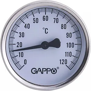 Термометр биметаллический Gappo 63мм 120°С гильза 50мм ½" G1474 Термометр биметаллический Gappo 63мм 120°С гильза 50мм ½" G1474, 1