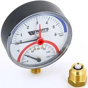 Термоманометр радиальный Watts F+R828 80мм 6 бар 120°С ½" 10018749 Термоманометр радиальный Watts F+R828 80мм 6 бар 120°С ½" 10018749, 1