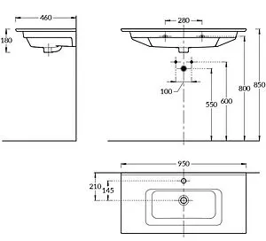 Раковина Kerama Marazzi Piano 95 белый PI.wb.95 Раковина Kerama Marazzi Piano 95 белый PI.wb.95, 2
