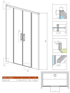 Дверь в нишу 1800мм прозрачное стекло Radaway Idea Black DWD 180 387128-54-01 Дверь в нишу 1800мм прозрачное стекло Radaway Idea Black DWD 180 387128-54-01, 2