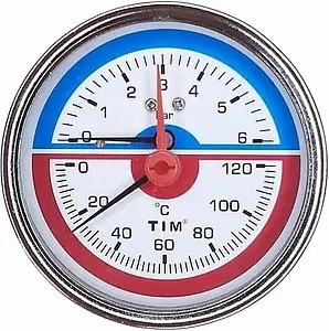 Термоманометр аксиальный TIM 80мм 6 бар 120°С ½" Y-80T-6 Термоманометр аксиальный TIM 80мм 6 бар 120°С ½" Y-80T-6, 1