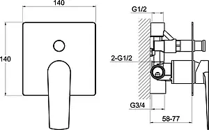 Смеситель для душа скрытого монтажа BelBagno Carin хром CAR-BASM-CRM Смеситель для душа скрытого монтажа BelBagno Carin хром CAR-BASM-CRM, 2