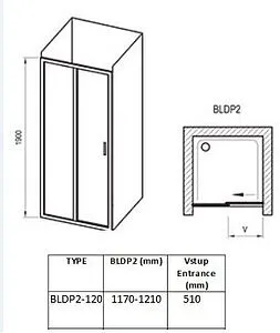 Дверь в нишу 1200мм прозрачное стекло Ravak Blix BLDP2-120 0PVG0100Z1 Дверь в нишу 1200мм прозрачное стекло Ravak Blix BLDP2-120 0PVG0100Z1, 2