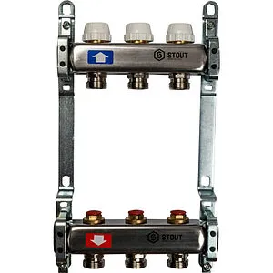 Группа коллекторная без расходомеров 3 отвода 1"в/в x ¾"ек Stout SMS 0922 000003 Группа коллекторная без расходомеров 3 отвода 1"в/в x ¾"ек Stout SMS 0922 000003, 1