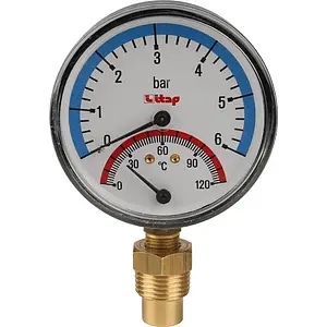 Термоманометр радиальный Itap 80мм 6 бар 120°С ½" 484B012 Термоманометр радиальный Itap 80мм 6 бар 120°С ½" 484B012, 1
