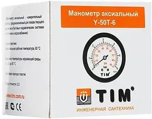 Манометр аксиальный TIM 50мм 6 бар ¼" Y-50T-6 Манометр аксиальный TIM 50мм 6 бар ¼" Y-50T-6, 4